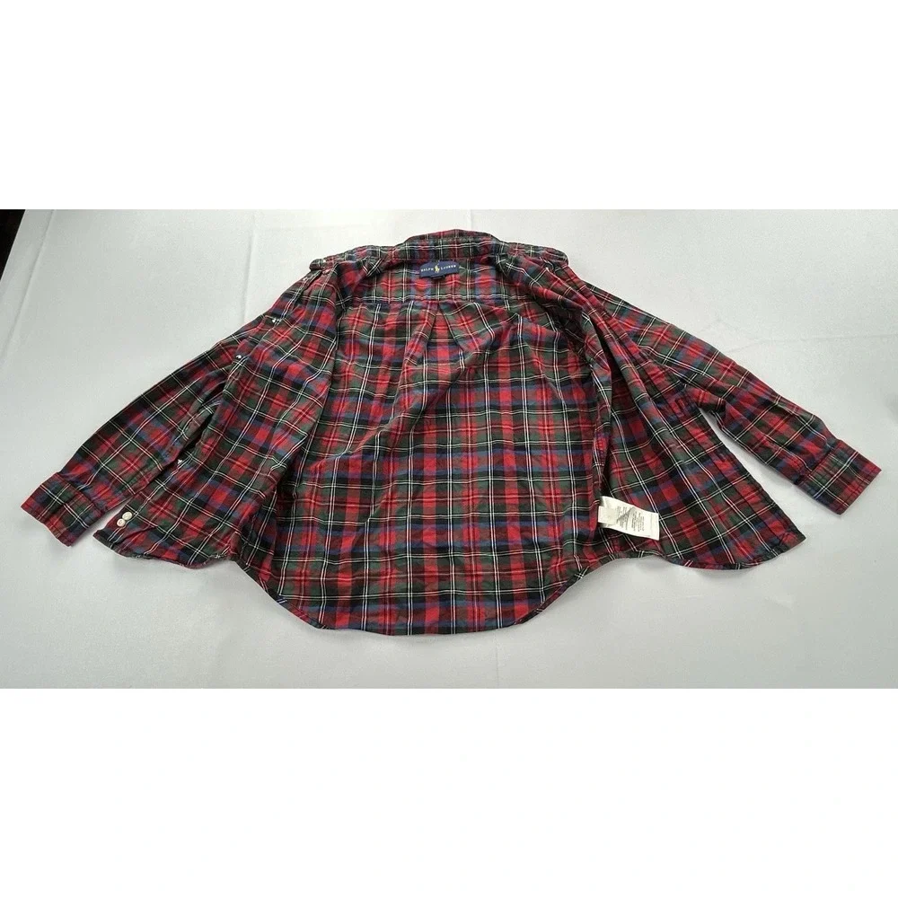 Ralph Lauren Boys Shirt Size 6 Tartan Plaid 100% Cotton Button Down Christmas